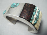 San Begay Vintage Native American Navajo Turquoise Sterling Silver Wood Inlay Bracelet Old-Nativo Arts