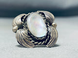 Superb Vintage Native American Navajo Mother Of Pearl Sterling Silver Leaves Ring-Nativo Arts