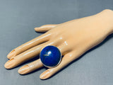 Biggest Native American Navajo J. Draper Lapis Sterling Silver Ring-Nativo Arts