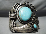 Artistic Bold Vintage Native American Navajo Carico Lake Turquoise Sterling Silver Bracelet Old-Nativo Arts