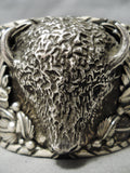 Heavy Huge Native American Navajo Buffalo Sterling Silver Turquoise Bracelet-Nativo Arts