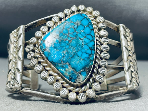 Important Vintage Native American Navajo Blue Diamond Turquoise Sterling Silver Bracelet-Nativo Arts