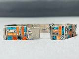 One Of The Most Intricate Vintage Native American Navajo Turquoise Sterling Silver Bracelet-Nativo Arts