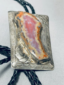 Gigantic 4 Inch Vintage Native American Navajo Petrified Wood Sterling Silver Bolo Tie-Nativo Arts