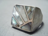 Striking Vintage Native American Navajo Mother Of Pearl Inlay Sterling Silver Ring-Nativo Arts