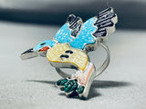 The Best Native American Zuni Turquoise Hummingbird Coral Sterling Silver Ring-Nativo Arts