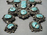 Very Rare Vintage Native American Navajo Turquoise Sterling Silver Squash Blossom Necklace Old-Nativo Arts