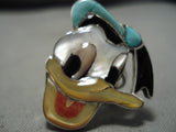 Important Inlay Master Native American Zuni Donald Duck Turquoise Sterling Silver Ring-Nativo Arts