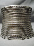 Native American Huge Hand Tooled Vintage Sterling Silver Heavy Tribal Intricate Bracelet-Nativo Arts