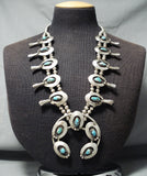 Women's Authntc Vintage Native American Navajo Turquoise Sterling Silver Squash Blossom Necklace-Nativo Arts