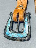 One Of The Best Vintage Native American Navajo Turquoise Inlay Sterling Silver Concho Belt-Nativo Arts