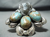 Heavy Silver Buffalo Big #8 Turquoise Buffalo Sterling San Felipe Ring-Nativo Arts