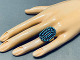 Fabulous Native American Navajo Sleeping Beauty Turquoise Cluster Sterling Silver Large Ring-Nativo Arts