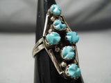Incredible Vintage Native American Zuni Blue Gem Turquoise Sterling Silver Ring Old-Nativo Arts