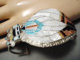 Intricate!! Zuni Native American Hand Carved Turquoise Sterling Silver Bracelet-Nativo Arts