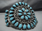 Striking Vintage Native American Navajo Teardrop Turquoise Sterling Silver Bracelet Old-Nativo Arts
