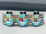 Sturdy Faces Of Sun Vintage Native American Navajo Turquoise Inlay Sterling Silver Bracelet-Nativo Arts
