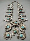 404 Grams Vintage Native American Navajo Sterling Silver Turquoise Squash Blossom Necklace-Nativo Arts
