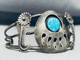 Paw And Leaf Vintage Native American Navajo Turquoise Sterling Silver Bracelet Cuff-Nativo Arts