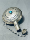 Huge Completely Handmade Vintage Native American Navajo Turquoise Sterling Silver Flask Pendant-Nativo Arts