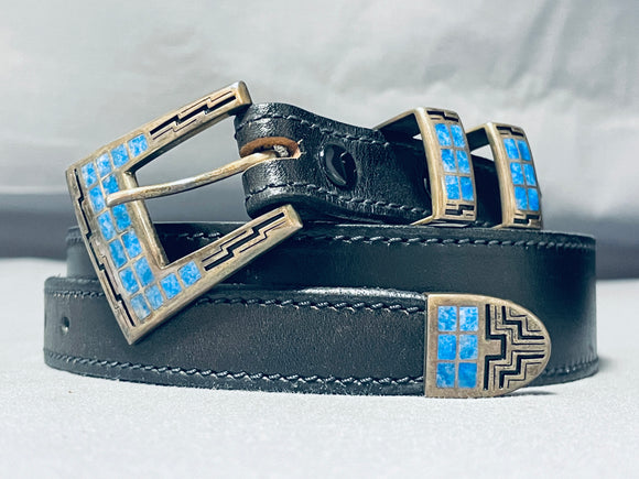 Navajo Sterling Silver Ranger Buckle Set Cole Haan Leather Belt