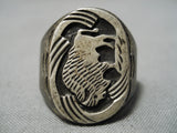 Tremendous Vintage Native American Navajo Hand Carved Buffalo Sterling Silver Naitve Ring-Nativo Arts