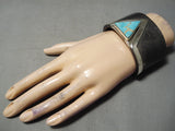 Heavy 225 Grams!! Native American Triangular Turquoise Sterling Silver Bracelet-Nativo Arts