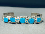 Superior Native American Zuni Authentic Turquosie Snake Sterling Silver Bracelet-Nativo Arts