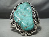 One Of The Craziest Vintage Native American Navajo Big Turquoise Sterling Silver Flank Bracelet-Nativo Arts