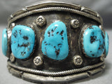 Huge Early Vintage Native American Navajo Blue Turquoise Sterling Silver Bracelet Old-Nativo Arts