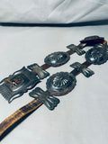 Early Authentic Vintage Native American Navajo Hand Tooled Sterling Silver Concho Belt-Nativo Arts