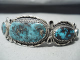Grand Vintage Native American Navajo Turquoise Mountain Turquoise Sterling Silver Bracelet Old-Nativo Arts