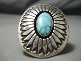 Colossal Vintage Native American Navajo Carico Lake Turquoise Sterling Silver Ring-Nativo Arts