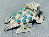 Wilf Begay Native American Navajo Signed Turquoise Coral Sterling Silver Toad Pin Pendant-Nativo Arts