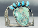 Rare Vintage Native American Navajo Old Kingman Turquoise Sterling Silver Bear Track Bracelet-Nativo Arts
