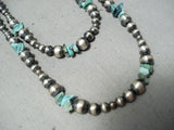 Wrap Around Twice Native American Navajo Turquoise Sterling Silver Bead Necklace-Nativo Arts