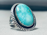 Vivid Ice Blue Vintage Native American Navajo Turquoise Sterling Silver Ring-Nativo Arts
