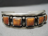 Rare Vintage Navajo Squared Coral Sterling Silver Native American Bracelet-Nativo Arts