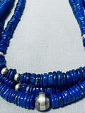 One Of The Best Native American Navajo Lapis Sterling Silver Necklace-Nativo Arts