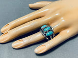Remarkable Native American Navajo 3 Blue Gem Turquoise Sterling Silver Ring-Nativo Arts