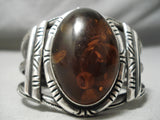 Heavy Heavy Vintage Native American Navajo Amber Sterling Silver Bracelet Cuff Old-Nativo Arts