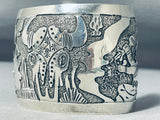 Exceptional Native American Navajo Signed Sterling Silver Storyteller Scene Huge Cuff-Nativo Arts