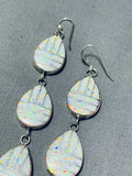 Exquisite Native American Navajo Synth. Opal Sterling Silver Earrings-Nativo Arts