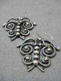 Wonderful Vintage Native American Navajo Floral Sterling Silver Butterfly Earrings-Nativo Arts