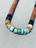 Native American Unique Vintage Santo Domingo Turquoise Pipestone Sterling Silver Necklace-Nativo Arts