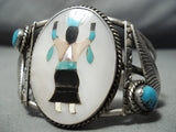 Native American Stunning Vintage Navajo Turquoise Dancing Kachina Sterling Silver Bracelet-Nativo Arts