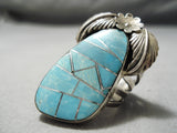 Detailed!! Native American Navajo Turquoise Sterling Silver Huge Ring-Nativo Arts