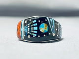 One Of The Most Intricate Ever Native American Navajo Turquoise Kachina Sterling Silver Ring-Nativo Arts