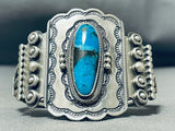 Wally Yazzie Jr Native American Navajo Blue Diamond Turquoise Sterling Silver Bracelet-Nativo Arts