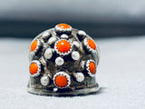 Fascinating Vintage Native American Navajo Coral Sterling Silver Ring-Nativo Arts